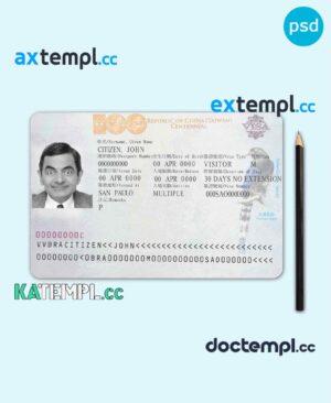 sample Taiwan entry visa PSD template, completely editable, with fonts download