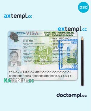 sample Tanzania travel visa PSD template, version 2 download