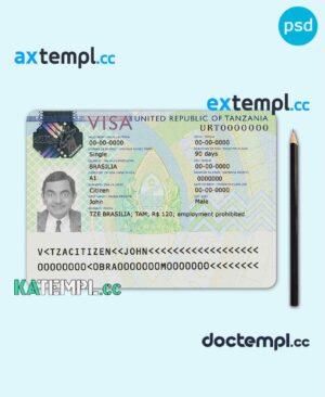 sample Tanzania travel visa PSD template, fully editable download