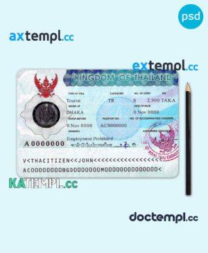 sample Thailand entry tourist visa PSD template, completely editable, with fonts download