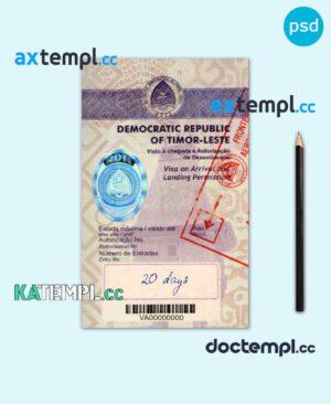 sample Timor-Leste travel visa PSD template, fully editable download