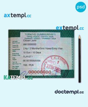sample Turkey entry visa PSD template, fully editable download