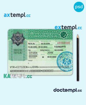 sample TURKMENISTAN entry tourist visa PSD template, completely editable, with fonts download