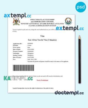 sample Uganda electronic entry visa PSD template, fully editable download