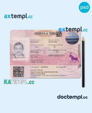 sample Angola entry visa PSD template, completely editable, with fonts download