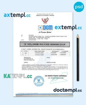 sample Congo electronic travel visa PSD template, with fonts download