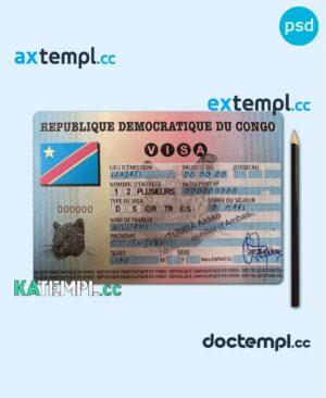 sample Congo entry visa PSD template, completely editable, with fonts download