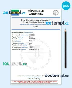 sample Gabon electronic travel visa PSD template, with fonts download