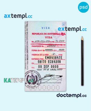 sample Guatemala travel visa PSD template, fully editable download
