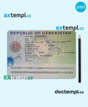 sample Uzbekistan entry visa PSD template, fully editable download