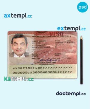 sample VENEZUELA entry visa PSD template, completely editable, with fonts download