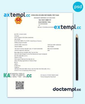 sample Vietnam electronic travel visa PSD template, with fonts download