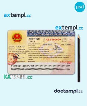 sample Vietnam entry visa PSD template, fully editable download