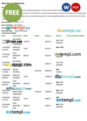 bank account statement sample in .doc and .pdf formats
