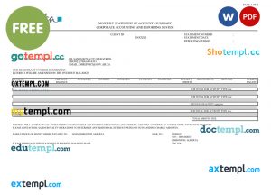 bank monthly statement of account template, .doc and .pdf format, 2 pages