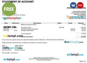 free download bank statement 3 - 6 months of account example, Word and PDF format, completely editable