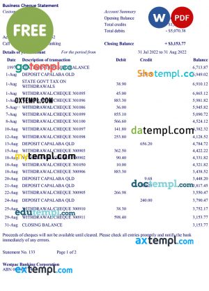 business cheque statement Word and PDF template