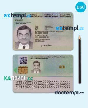 sample Belgium ID card PSD template, completely editable (2020 - present) download