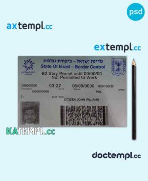 sample Israel entry visa PSD template, completely editable, with fonts download