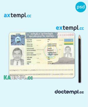 sample Rwanda travel visa PSD template, fully editable download