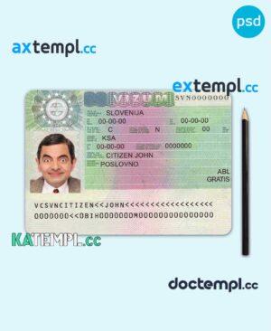 sample Slovenia Schengen travel visa PSD template, fully editable download