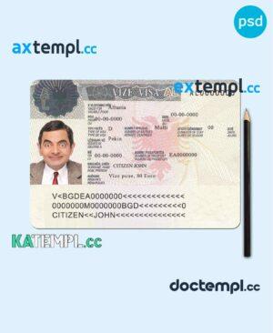 sample Albania work visa PSD template, fully editable download