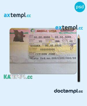 sample Angola work visa PSD template, fully editable download