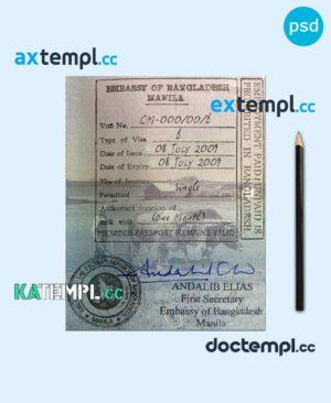 sample Bangladesh stamp tourist visa PSD template download