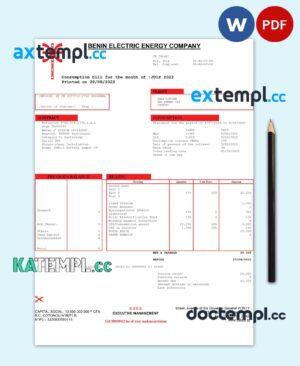 sample Benin Electric Company Word and PDF utility bill template download