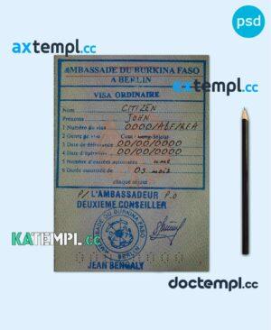 sample Burkina Faso stamp tourist visa PSD template download