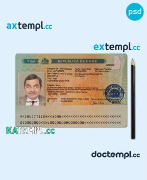 sample Chile tourism visa PSD template, with fonts download