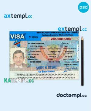 sample Congo tourist visa PSD template, with fonts download