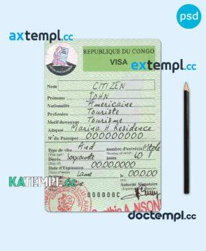 sample Congo travel visa PSD template, with fonts download