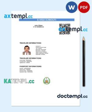 sample Djibouti e-visa Word and PDF template, fully editable download