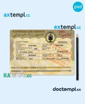 sample Djibouti travel visa PSD template, with fonts download