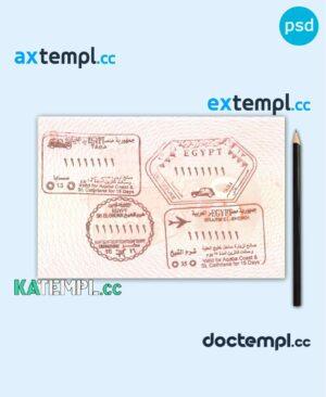 sample Egypt visa stamp PSD template, with fonts download