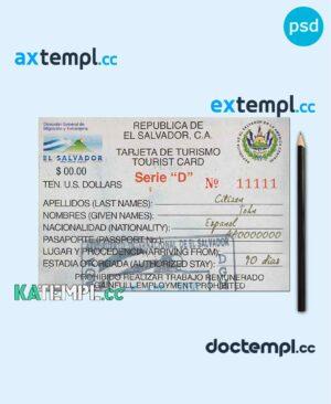 sample El Salvador tourist card PSD template, with fonts download