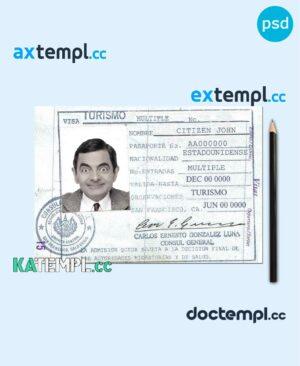 sample El Salvador travel visa PSD template, fully editable download