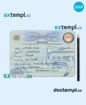 sample Eritrea travel visa PSD template, version 2 download