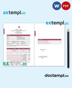 sample Free Freelance Design Invoice template in word and pdf format download