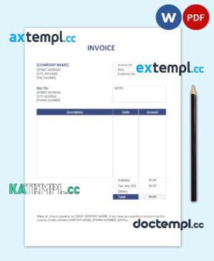 sample Free Invoice Format template in word and pdf format download