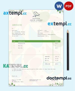 sample Free Kindergarten Invoice template in word and pdf format download