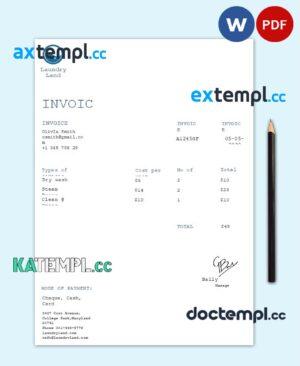 sample Free Laundry Invoice template in word and pdf format download