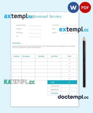 sample Free Professional Invoice template in word and pdf format download