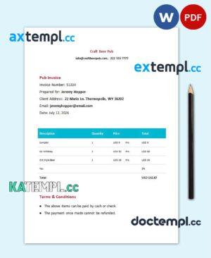 sample Free Pub Invoice template in word and pdf format download