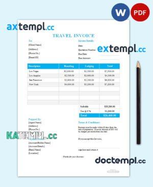 sample Free Travel Invoice Format template in word and pdf format download