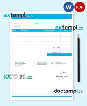 sample Free Travel Invoice template in word and pdf format download