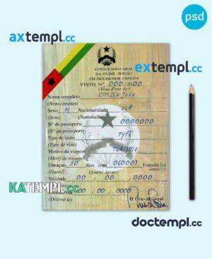 sample Guinea-Bissau entry visa PSD template, with fonts download