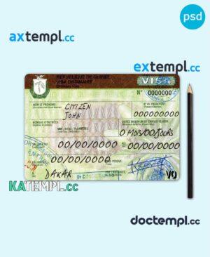 sample Guinea travel visa PSD template, with fonts download