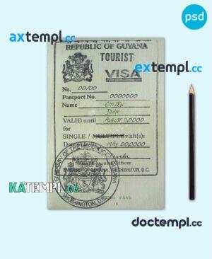 sample Guyana stamp tourist visa PSD template download